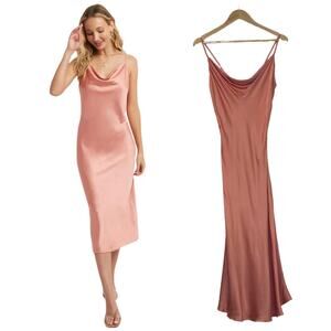 Socialite Pink Satin Bias Cow Neck Midi Dress with Slit - Nordstrom Size Small